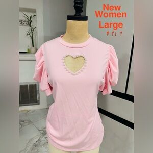 Pink Heart Cutout Top